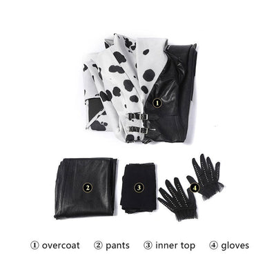 Movie Cruella De Vil Dalmatian Black White Halloween Cosplay Costumes