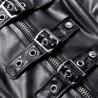 Fashion Leather Corset Top Women Zip Buckles Boned Overbust Bustier Vest Sexy Punk Motorcycle Party Clubwe