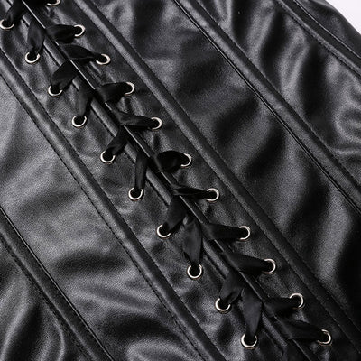 Women's Steampunk Faux Leather Bustier Halter Shoulder Straps Underbust Corset Top