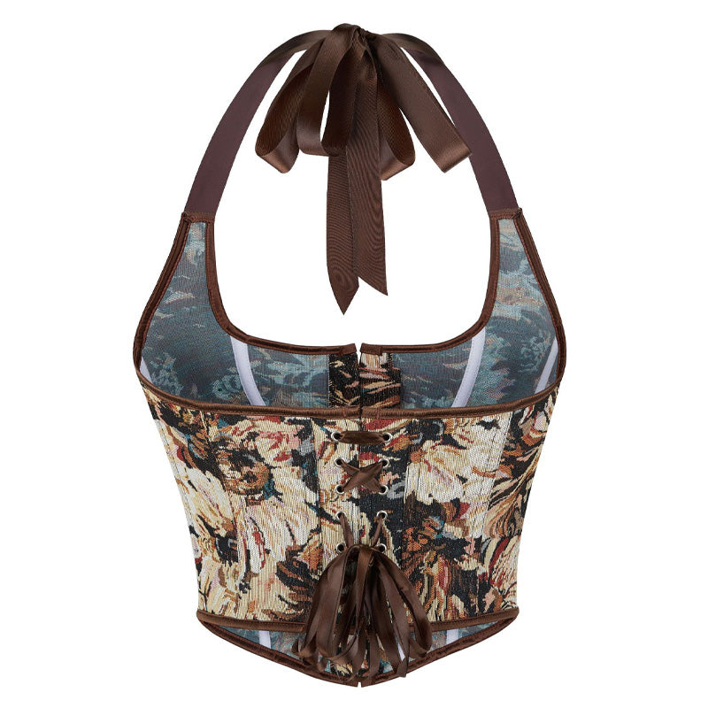 European Retro Oil Painting Style Halter Neck Corset Top Cosplay Costumes