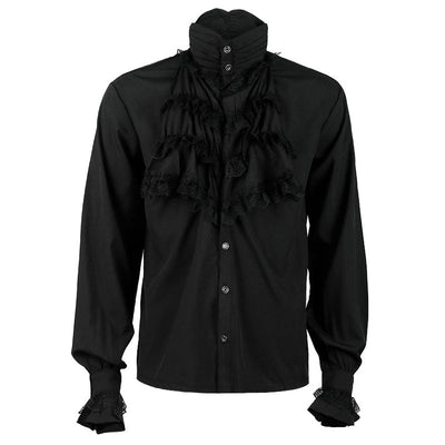 Gothic Ruffled Stand Collar Long Sleeve Men's Tie Shirt Halloween Cosplay Costumes