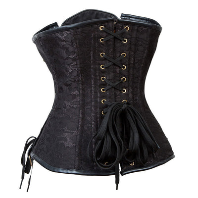 Women's Gothic Punk Satin Boned Overbust Corset Top with Buckles Front Zipper Lace Up Back