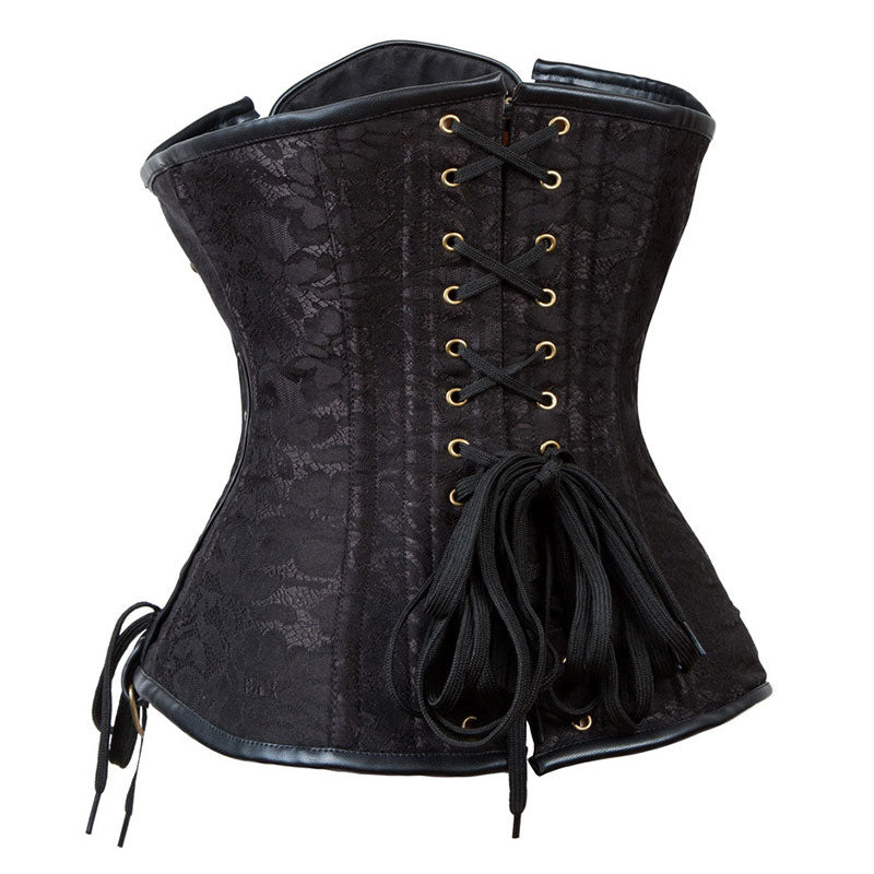 Women's Gothic Punk Satin Boned Overbust Corset Top with Buckles Front Zipper Lace Up Back