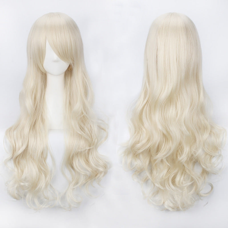 Women Wavy Sweet 80cm Long Yellow Blonde Orange Lolita Fashion Wigs with Bangs