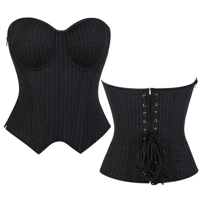 Underwire Bra Cups With Side Zippers Herringbone Striped Suit Fabric Corset Cosplay Costumes