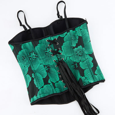 Retro Embroidered Waist-cinching Backless Bra-style Bodysuit Cosplay Costumes