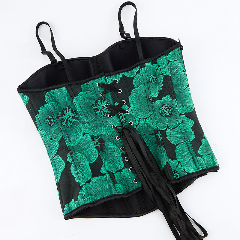 Retro Embroidered Waist-cinching Backless Bra-style Bodysuit Cosplay Costumes