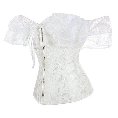 Lace Short Sleeves Corset Women Steampunk Gothic Off Shoulder Bustier Jacquard Overbust Corset