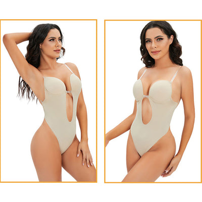 Backless Shapewear Tummy Control Low Back Plunge Shapewear Bodysuit Slimming Built-In Bra Full Body shaper Woman