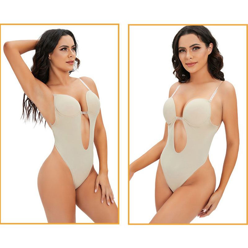 Backless Shapewear Tummy Control Low Back Plunge Shapewear Bodysuit Slimming Built-In Bra Full Body shaper Woman
