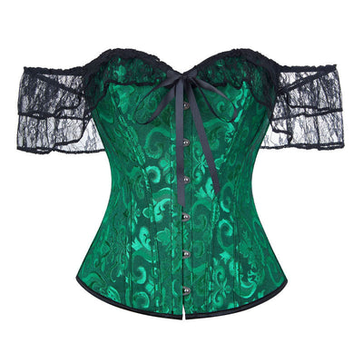 Lace Short Sleeves Corset Women Steampunk Gothic Off Shoulder Bustier Jacquard Overbust Corset