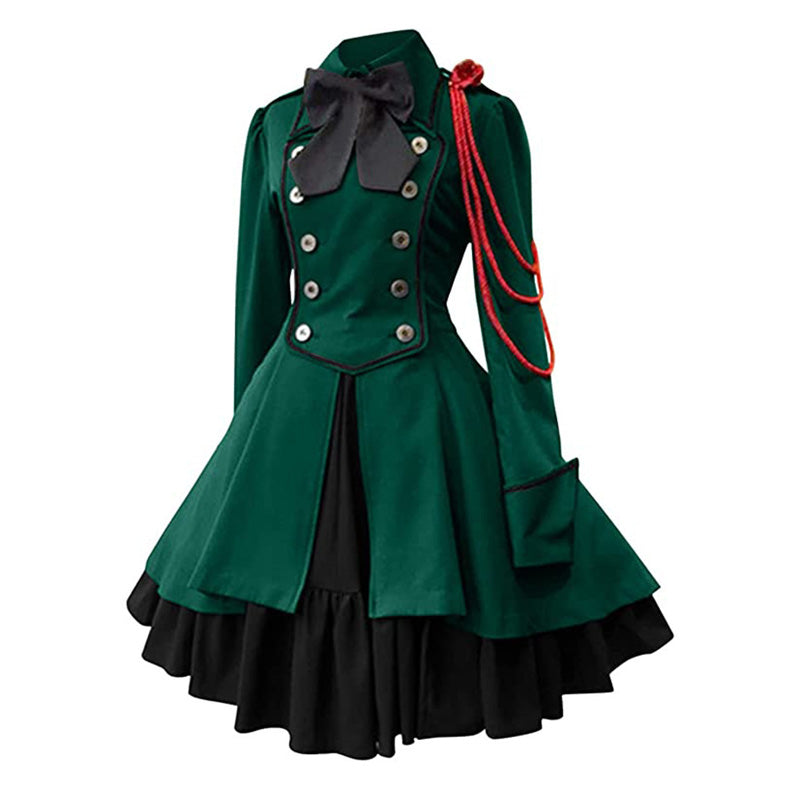 Steampunk Medieval Retro Renaissance Gothic Ruffle Dress Cosplay Costumes