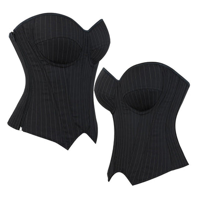 Underwire Bra Cups With Side Zippers Herringbone Striped Suit Fabric Corset Cosplay Costumes