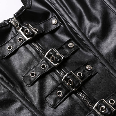 Women's Steampunk Faux Leather Bustier Halter Shoulder Straps Underbust Corset Top