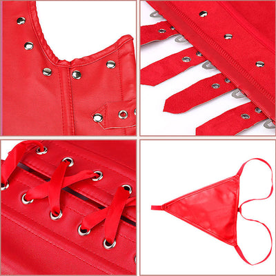 European Palace Gothic Style Outer Wear PU Leather Belly Shaping Garment Corset Cosplay Costumes