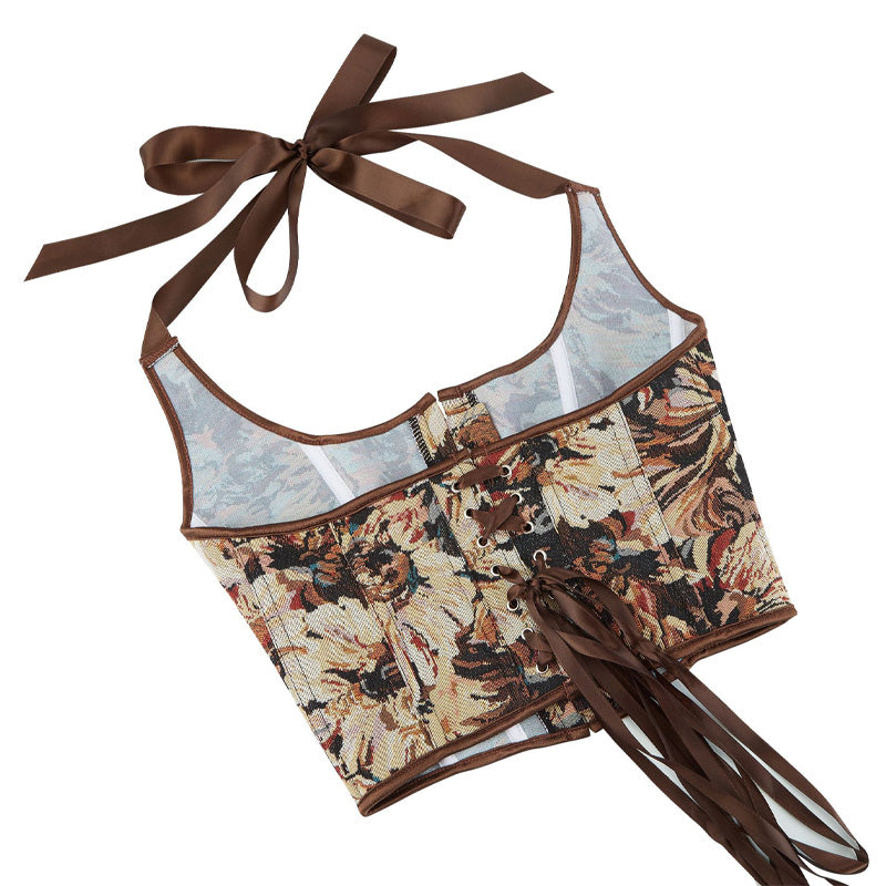 European Retro Oil Painting Style Halter Neck Corset Top Cosplay Costumes