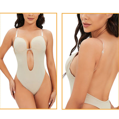 Backless Shapewear Tummy Control Low Back Plunge Shapewear Bodysuit Slimming Built-In Bra Full Body shaper Woman