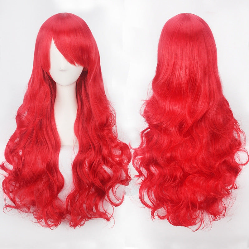 Women Wavy Sweet 80cm Long Pink Red Orange Red Lolita Fashion Wigs with Bangs