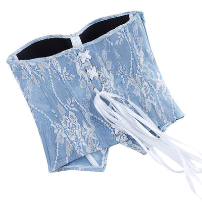 Women Sexy Blue Retro Denim Overbust Corset Gothic Strapless Retro Corsets Waist Cincher Bustier Sexy Lingerie Top