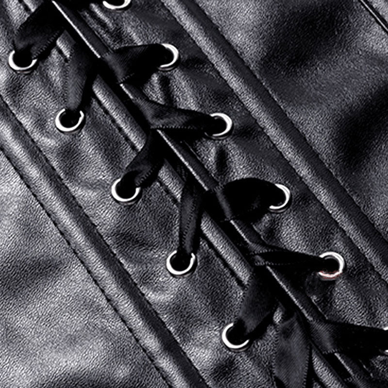 Fashion Leather Corset Top Women Zip Buckles Boned Overbust Bustier Vest Sexy Punk Motorcycle Party Clubwe