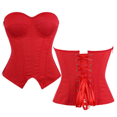 Underwire Bra Cups With Side Zippers Herringbone Striped Suit Fabric Corset Cosplay Costumes