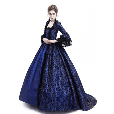 European Retro Court Style Medieval Lace Patchwork Flared Sleeve Dress Cosplay Costumes
