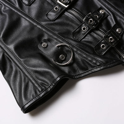 Women's Steampunk Faux Leather Bustier Halter Shoulder Straps Underbust Corset Top