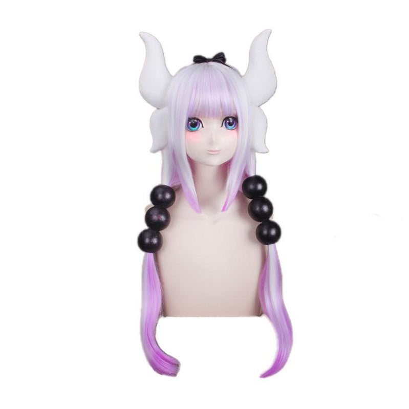 Anime Miss Kobayashi's Dragon Maid Kanna Kamui Long Mixed Purple Cosplay Wigs with Free Dragon Horn Headdress