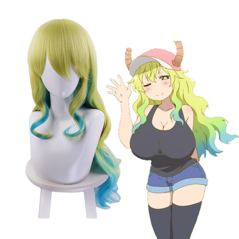 Miss Kobayashi's Dragon Maid Lucoa Long Wavy Mixed Green Cosplay Wigs