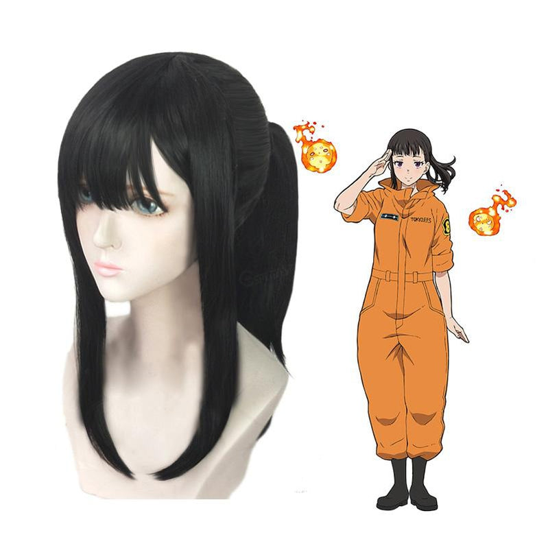 Fire Force Maki Oze Long Black Cosplay Wigs