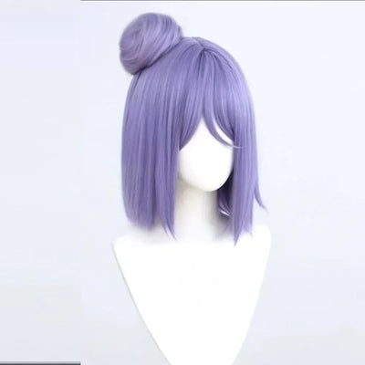 Anime Naruto Konan Cosplay Wig – Short Purple Bob with Side Bun & Flower Hairpiece