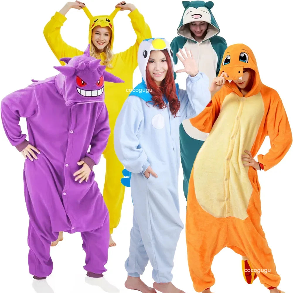 Pokémon Anime Onesie Kigurumi Cosplay Costume – Cozy Flannel Pajamas Jumpsuit for Adults
