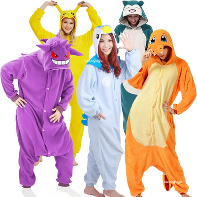 Pokémon Anime Onesie Kigurumi Cosplay Costume – Cozy Flannel Pajamas Jumpsuit for Adults