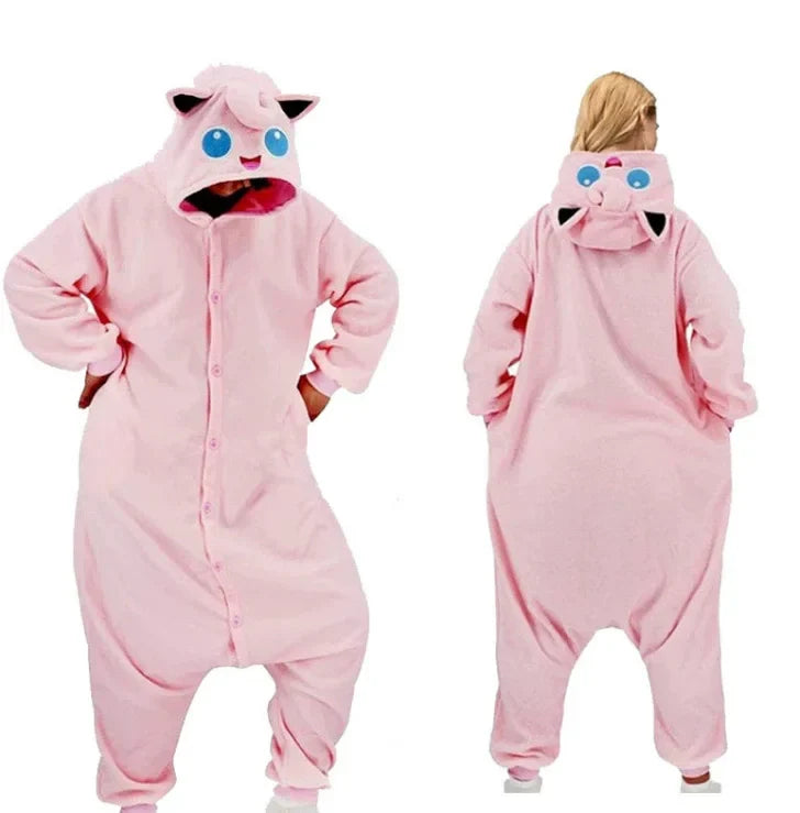 Pokémon Anime Onesie Kigurumi Cosplay Costume – Cozy Flannel Pajamas Jumpsuit for Adults