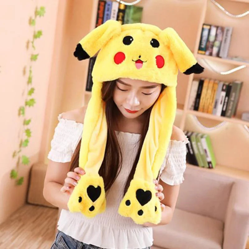 Pokémon Moving Ears Plush Hat – Cute Fluffy Pikachu, Gengar & Charmander Cosplay Hat for Kids & Adults