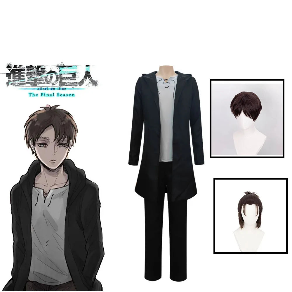 Attack on Titan Eren Yeager Cosplay Costume — Hooded Trench, Shirt & Pants