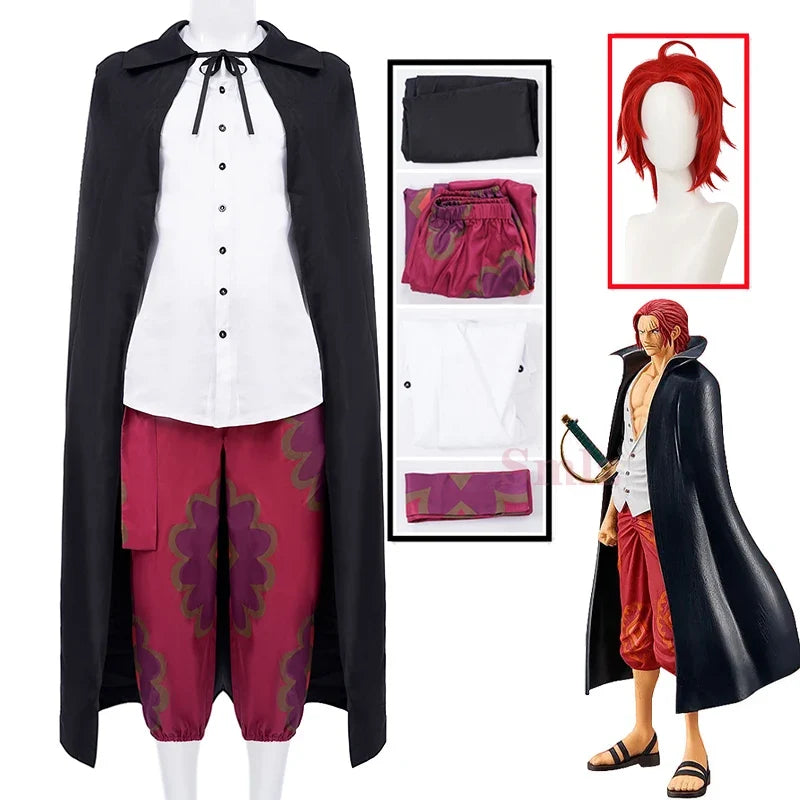 One Piece Shanks Cosplay Costume & Wig — Red Cloak Set
