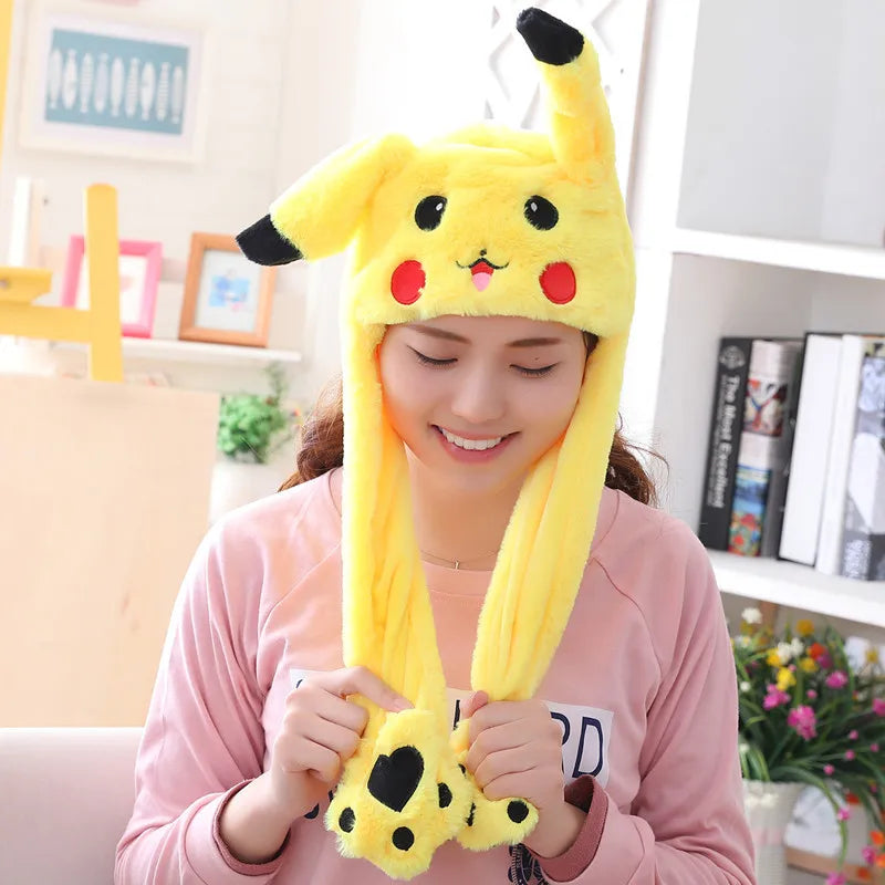 Pokémon Moving Ears Plush Hat – Cute Fluffy Pikachu, Gengar & Charmander Cosplay Hat for Kids & Adults