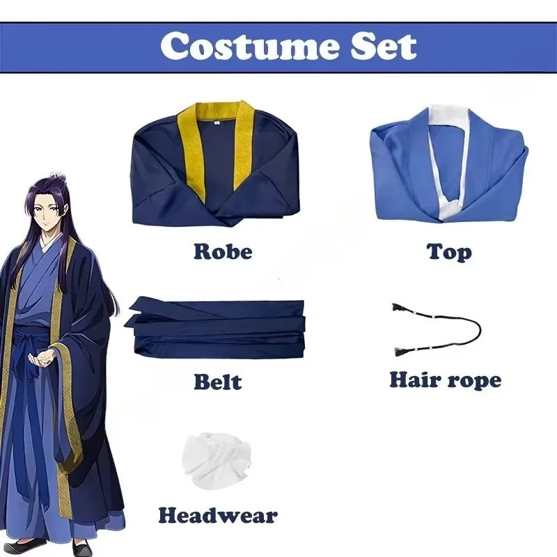 The Apothecary Diaries Jinshi Cosplay Costume — Blue Robe Set & Wig