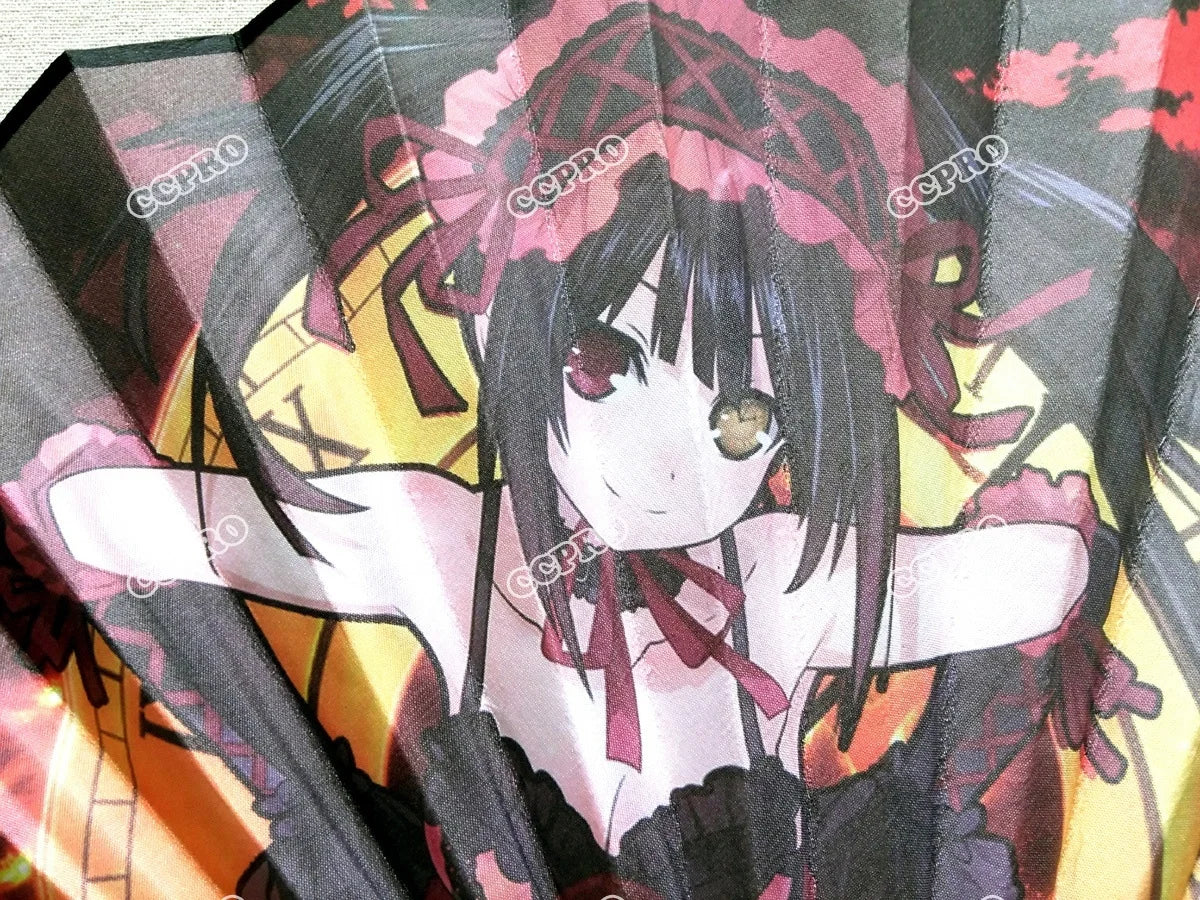 Date A Live Kurumi Tokisaki Folding Hand Fan — Bamboo Cosplay Prop (33cm)