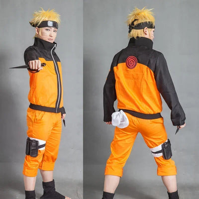 Anime Naruto Shippuden Uzumaki Cosplay Costume Set – Jacket, Pants & Wig for Adults & Kids