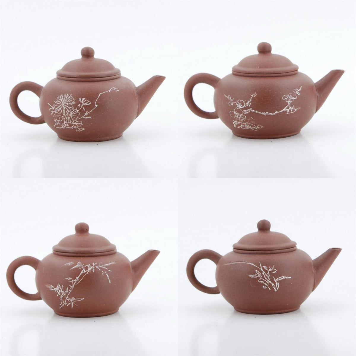 Yixing 1980's #6 Zini Flower and Poem Series Set of 4 Yixing Teapots - Mei Lan Zhu Qu (Plum, Orchid, Bamboo, Chrysanthemum)