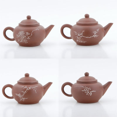 Yixing 1980's #12 Zini Flower and Poem Series Set of 4 Yixing Teapots - Mei Lan Zhu Qu (Plum, Orchid, Bamboo, Chrysanthemum)