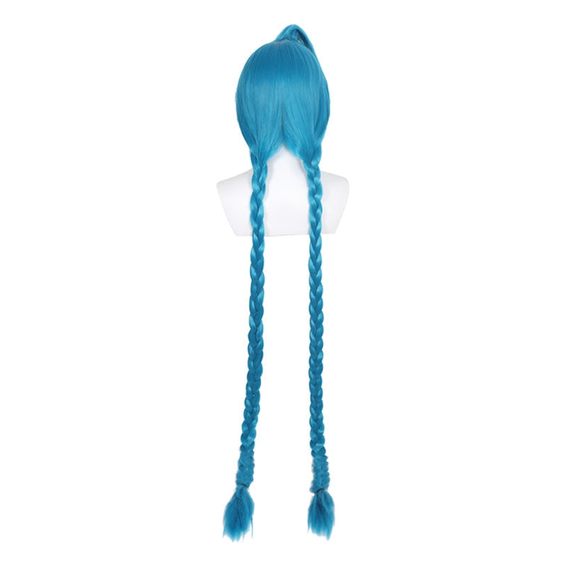 Game LOL League of Legends Jinx Long Blue Bunches Cosplay Wigs