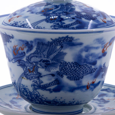 Blue and White Underglaze Red Porcelain Dragon Design Gaiwan #4a