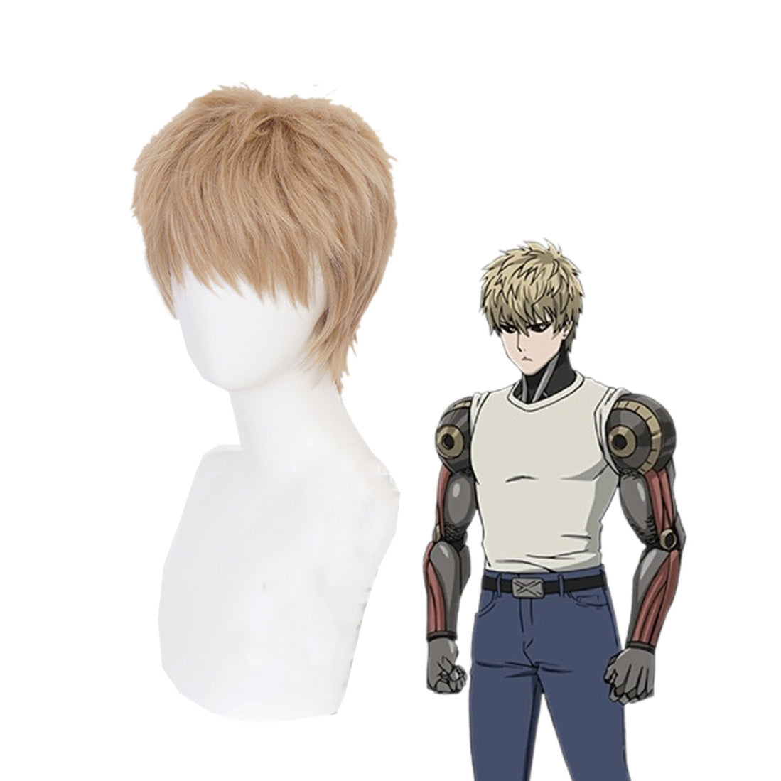One Punch Man Genos Demon Cyborg Short Khaki Cosplay Wigs